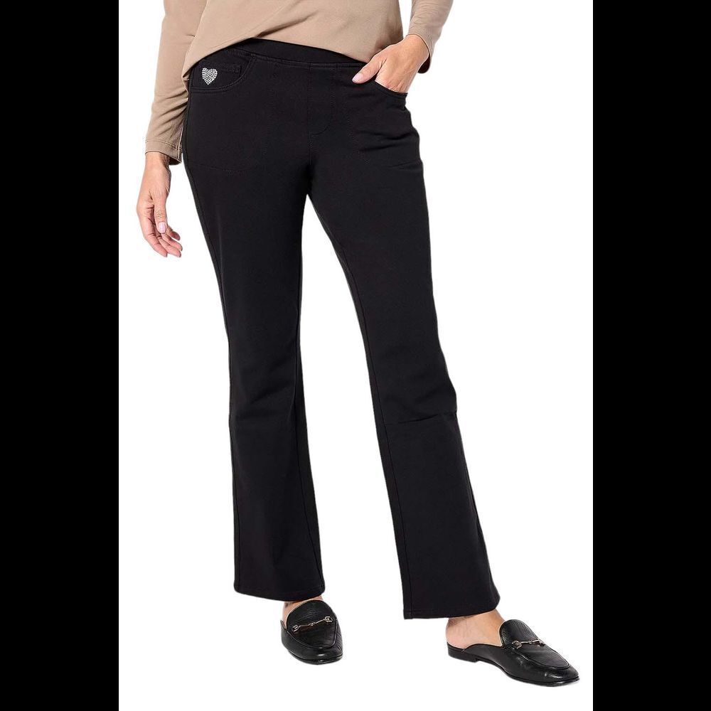 Quacker Factory Women's Flat Waistband Bootcut Jeans Black - Short